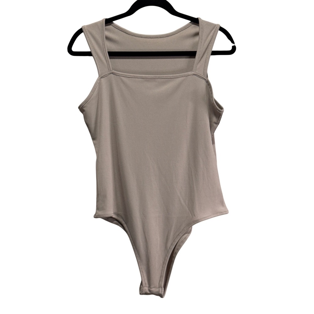 Ribbed Square Neck Sleeveless Bodysuit Taupe XXL